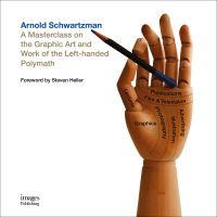 Wooden hand mannequin holding blue pencil, on white cover, Arnold Schwartzman in blue font above
