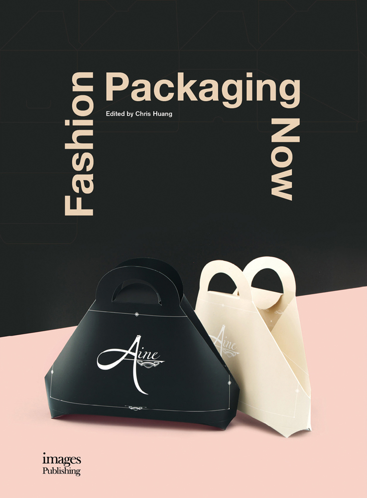 Book cover of Fashion Packaging Now, with two cardboard handbag style shopping bags. Published by Images Publishing.