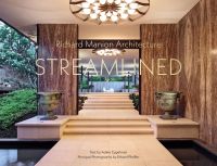 Modern residential entrance with cream steps, 2 ceramic urns and large lighting fixture, Richard Manion Architecture STREAMLINED in cream font to centre.