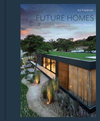 Modern flat roof residential home with ornamental grasses, FUTURE HOMES, in navy font to upper right corner of cover.