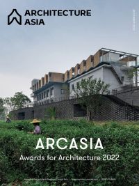 Duichuan Tea Yard, with tea picker below, on cover of 'Architecture Asia: ARCASIA Awards for Architecture 2022', by Images Publishing.