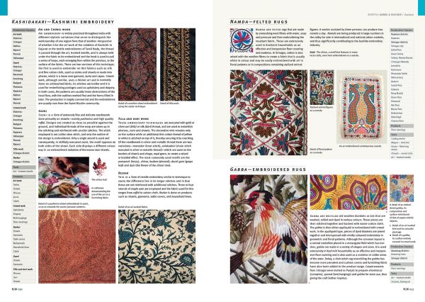Book cover of Handmade in India: A Geographic Encyclopedia of Indian Handicrafts, with a ceramic elephant, and floral print. Published by Abbeville Press.