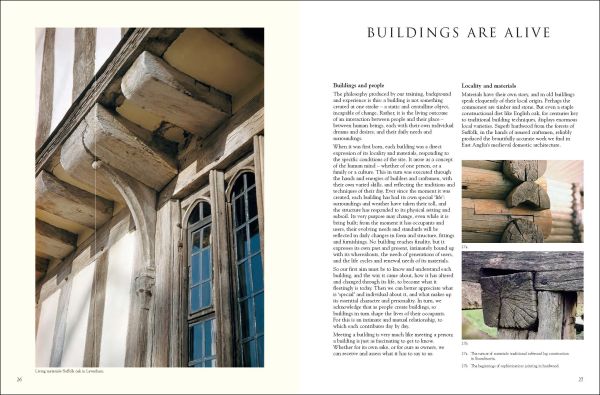Book cover of Living Buildings: Architectural Conservation, Philosophy, Principles and Practice, featuring the grand ceiling of the House of Lords' chamber at the Palace of Westminster. Published by Images Publishing.