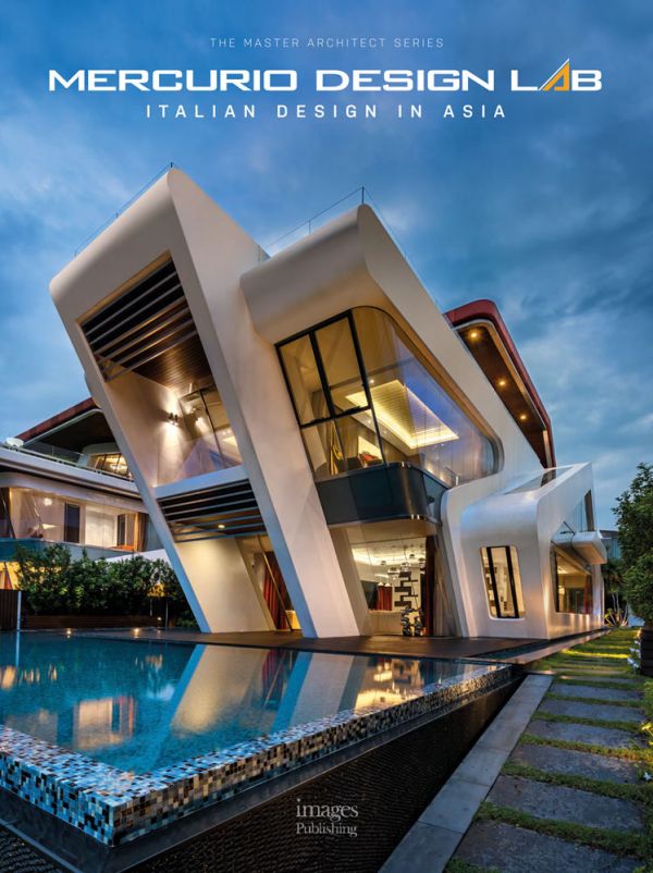 Book cover of Mercurio Design Lab: Italian Design in Asia, featuring a luxury residential building 'Villa Vento', with a swimming pool. Published by Images Publishing.
