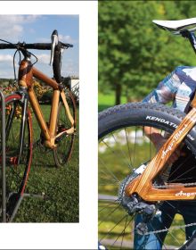 Book cover of The Wooden Bicycle: Around the World, featuring a racing bike made of wood. Published by Images Publishing.