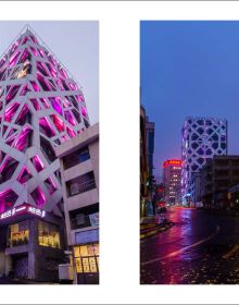 Book cover of Hariri & Hariri Architecture: Leading Architects with a building made of stone tiles. Published by Images Publishing.