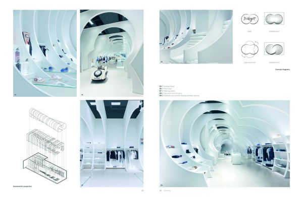 Book cover of Stylish Retail Store Interiors featuring black stepped shelving with shoes and scarves. Published by Images Publishing.