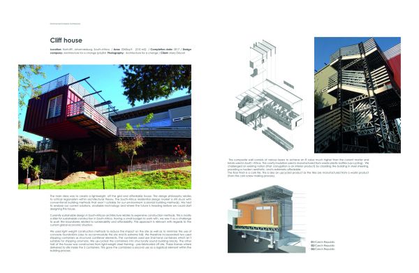 Book cover of Movable Architecture: A Design Guide to Container Reuse, featuring a glass building with handrailed walkway, pond below, trees behind. Published by Images Publishing.