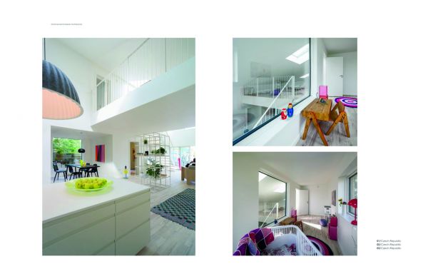 Book cover of Movable Architecture: A Design Guide to Container Reuse, featuring a glass building with handrailed walkway, pond below, trees behind. Published by Images Publishing.