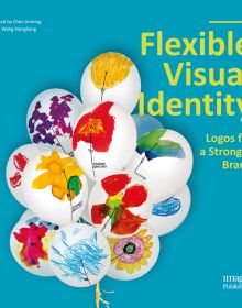 Book cover of Flexible Visual Identity, with a bunch of white balloons painted with flowers. Published by Images Publishing.