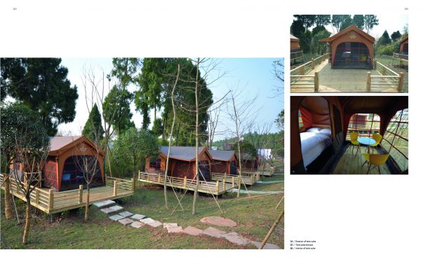 Book cover of Tourism Infrastructure Design, featuring an aerial view of caravan holiday home park, with green trees. Published by Images Publishing.