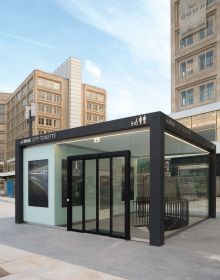 Book cover of Public Restroom Design, featuring a modern building. Published by Images Publishing.