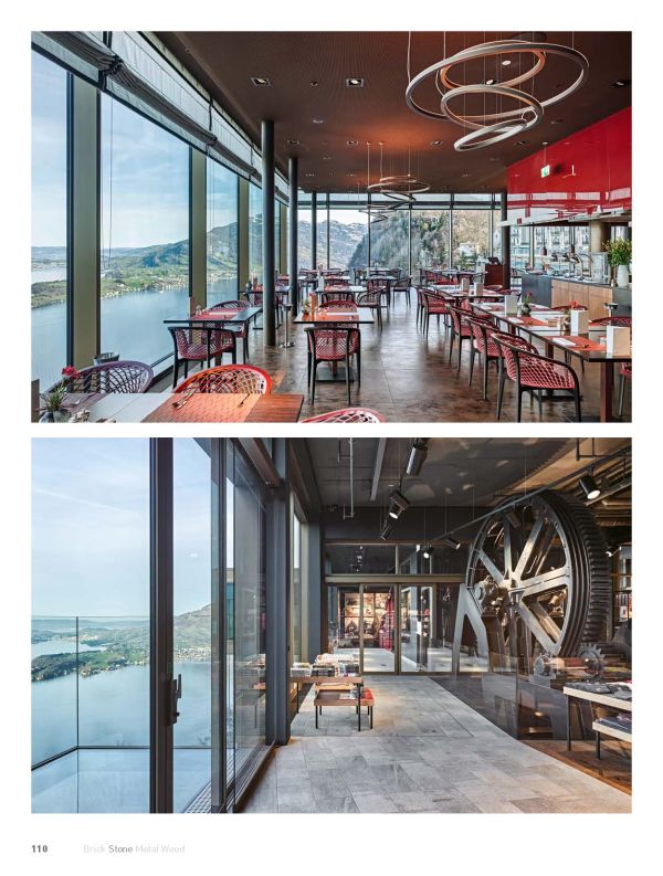 Latticed metal surface over brickwork, Brick Stone Metal Wood BUILDING ON TRADITION in white font to centre.