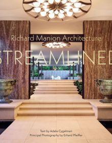 Book cover of Richard Manion Architecture: Streamlined, with an entrance with two ceramic urns and large lighting fixture. Published by Images Publishing.