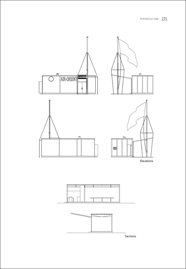 Book cover of Le Corbusier Public Buildings, with five architectural technical drawings. Published by Images Publishing.