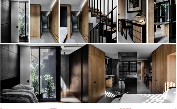 Book cover of Future Homes: Sustainable Innovative Designs, with a flat roof residential home with ornamental grasses. Published by Images Publishing.