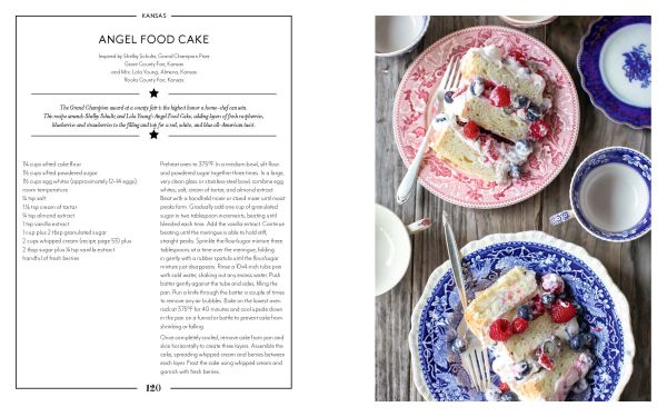 Book cover of County Fair: Nostalgic Blue Ribbon Recipes from America’s Small Towns, with a meringue pie in dish with bowl of oranges in background. Published by Images Publishing.