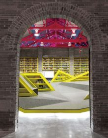 Book cover of Contemporary Creative Spaces for Children, featuring two boys playing on suspended multicolored webbing. Published by Images Publishing.