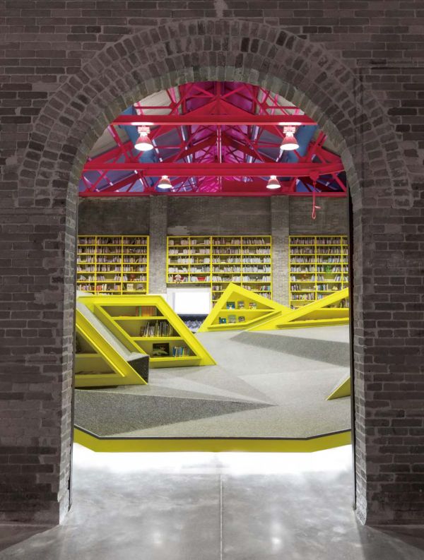 Book cover of Contemporary Creative Spaces for Children, featuring two boys playing on suspended multicoloured webbing. Published by Images Publishing.