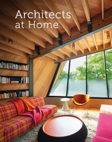 Los Angeles Residence interior by Clive Wilkinson Architects, wood structure, book shelves, on cover on 'Architects at Home', by Images Publishing.