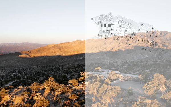 Book cover of Aidlin Darling Design's High Desert Retreat, with large rocks and roof structure behind. Published by Images Publishing.