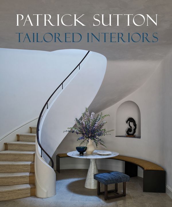 Book cover of Tailored Interiors: The Bespoke Designs of Patrick Sutton; featuring a circular interior with a spiral staircase and curved bench. Published by Images Publishing.
